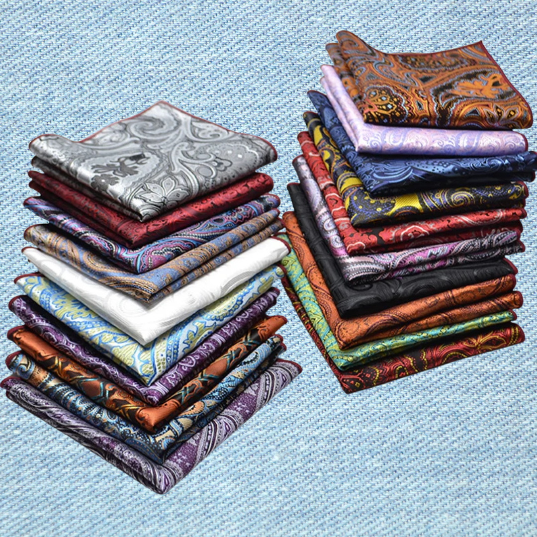 25cm Men’s Classic Paisley Striped Pocket Square – Elegant Handkerchief for Suit & Wedding