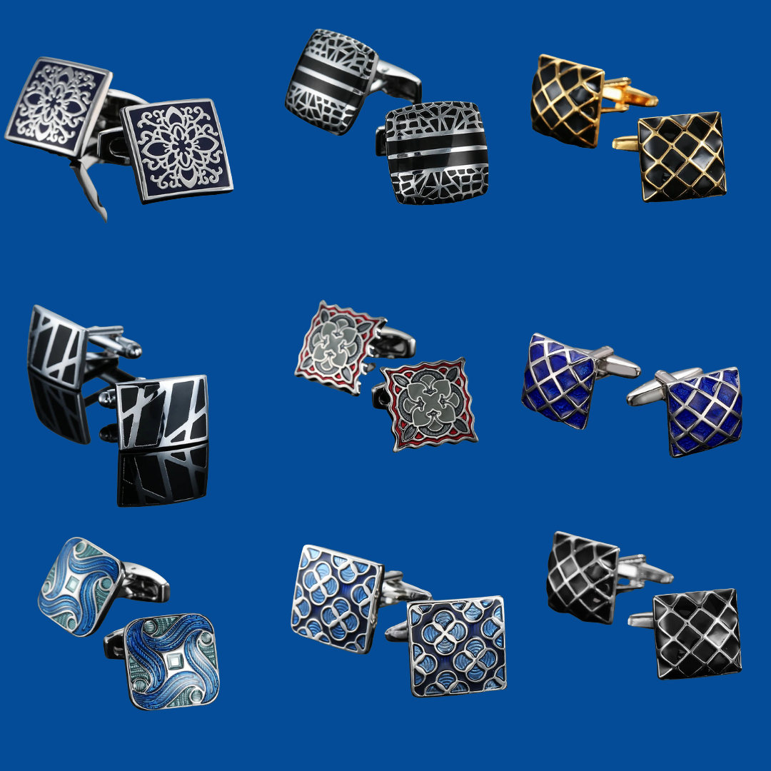 Retro Blue & Black Square Pattern Cufflinks