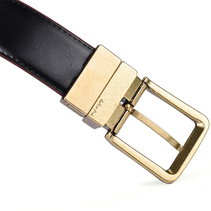 HeritageTurn Reversible Leather Belt – Two-in-One Adjustable Men’s Belt with Antique Copper Buckle