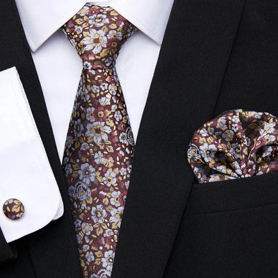 Golden Plaid Prestige Set – Jacquard Necktie, Handkerchief & Cufflinks Gift Set
