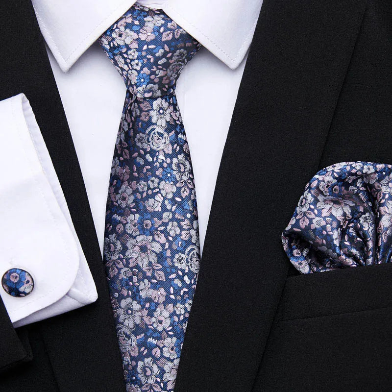Golden Plaid Prestige Set – Jacquard Necktie, Handkerchief & Cufflinks Gift Set