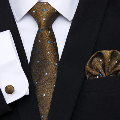 Golden Plaid Prestige Set – Jacquard Necktie, Handkerchief & Cufflinks Gift Set