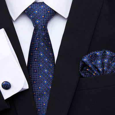 Golden Plaid Prestige Set – Jacquard Necktie, Handkerchief & Cufflinks Gift Set