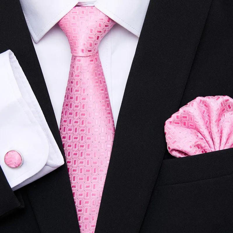 Golden Plaid Prestige Set – Jacquard Necktie, Handkerchief & Cufflinks Gift Set