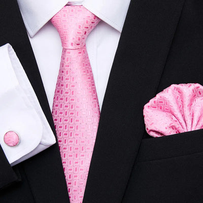 Golden Plaid Prestige Set – Jacquard Necktie, Handkerchief & Cufflinks Gift Set