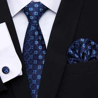 Golden Plaid Prestige Set – Jacquard Necktie, Handkerchief & Cufflinks Gift Set