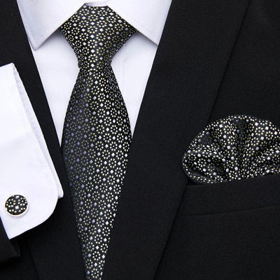 Golden Plaid Prestige Set – Jacquard Necktie, Handkerchief & Cufflinks Gift Set