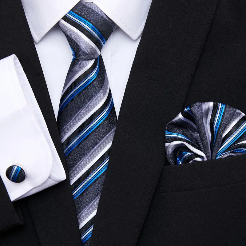 Golden Plaid Prestige Set – Jacquard Necktie, Handkerchief & Cufflinks Gift Set