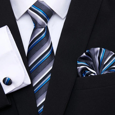 Golden Plaid Prestige Set – Jacquard Necktie, Handkerchief & Cufflinks Gift Set