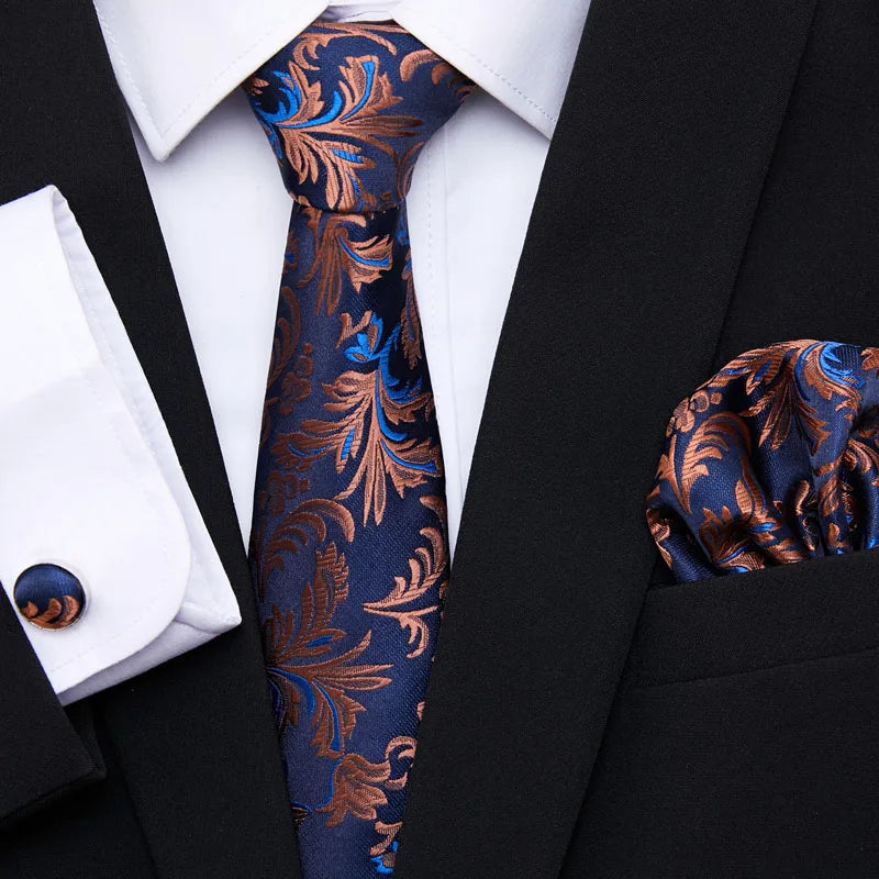 Golden Plaid Prestige Set – Jacquard Necktie, Handkerchief & Cufflinks Gift Set
