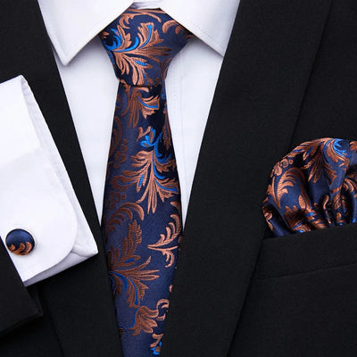 Golden Plaid Prestige Set – Jacquard Necktie, Handkerchief & Cufflinks Gift Set