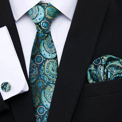 Golden Plaid Prestige Set – Jacquard Necktie, Handkerchief & Cufflinks Gift Set