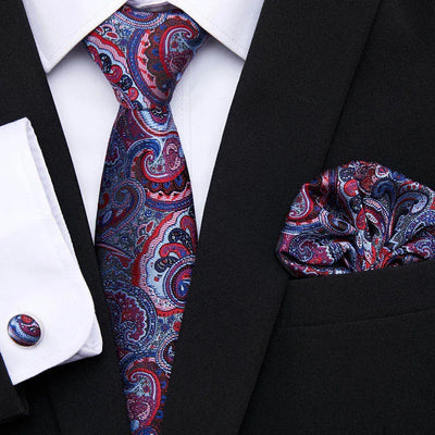 Golden Plaid Prestige Set – Jacquard Necktie, Handkerchief & Cufflinks Gift Set
