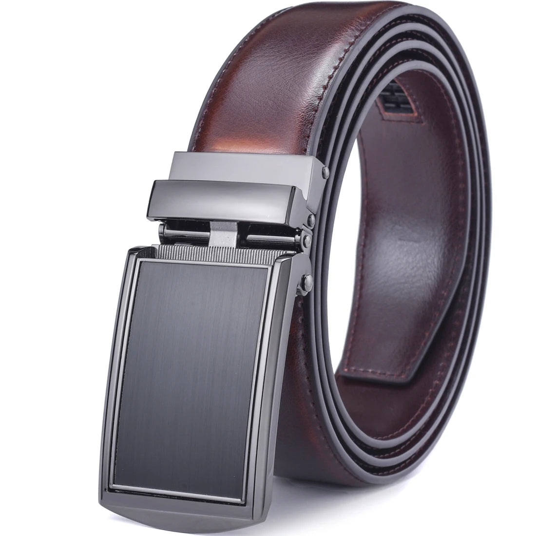 PrecisionFit Men’s Leather Ratchet Belt – Adjustable Automatic Buckle Dress Belt
