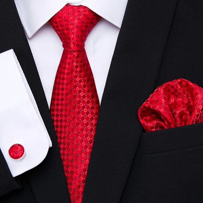 Golden Plaid Prestige Set – Jacquard Necktie, Handkerchief & Cufflinks Gift Set
