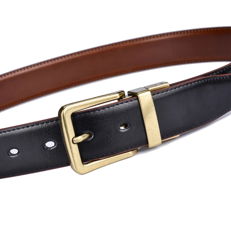 HeritageTurn Reversible Leather Belt – Two-in-One Adjustable Men’s Belt with Antique Copper Buckle