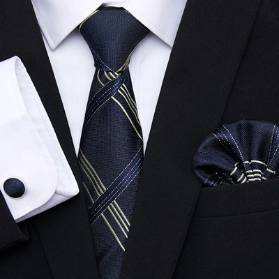 Golden Plaid Prestige Set – Jacquard Necktie, Handkerchief & Cufflinks Gift Set