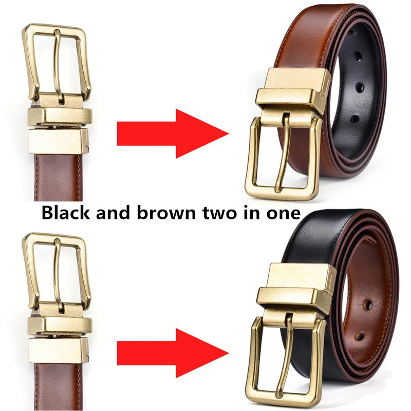 HeritageTurn Reversible Leather Belt – Two-in-One Adjustable Men’s Belt with Antique Copper Buckle