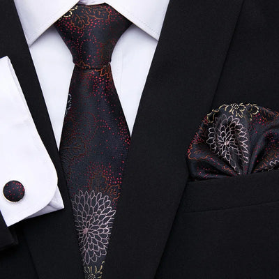 Golden Plaid Prestige Set – Jacquard Necktie, Handkerchief & Cufflinks Gift Set