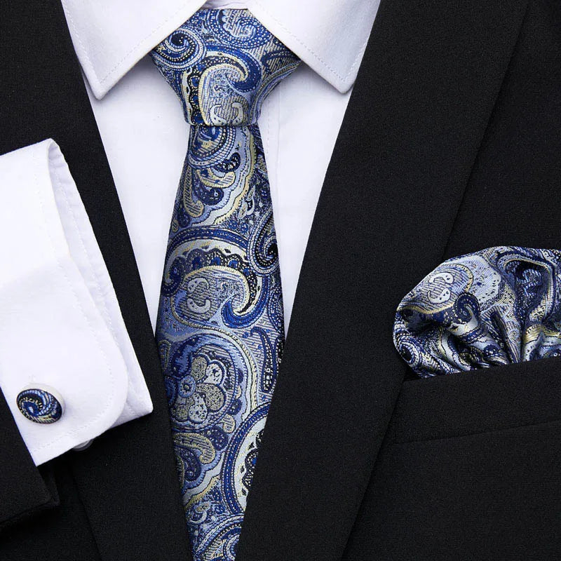 Golden Plaid Prestige Set – Jacquard Necktie, Handkerchief & Cufflinks Gift Set
