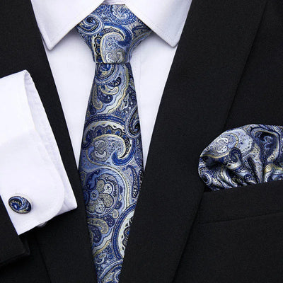 Golden Plaid Prestige Set – Jacquard Necktie, Handkerchief & Cufflinks Gift Set