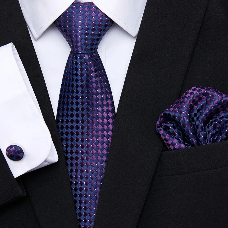 Golden Plaid Prestige Set – Jacquard Necktie, Handkerchief & Cufflinks Gift Set