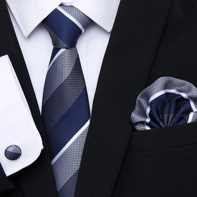 Golden Plaid Prestige Set – Jacquard Necktie, Handkerchief & Cufflinks Gift Set
