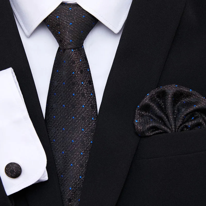 Golden Plaid Prestige Set – Jacquard Necktie, Handkerchief & Cufflinks Gift Set