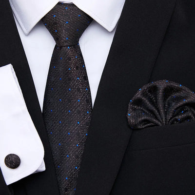 Golden Plaid Prestige Set – Jacquard Necktie, Handkerchief & Cufflinks Gift Set