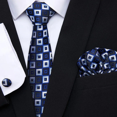 Golden Plaid Prestige Set – Jacquard Necktie, Handkerchief & Cufflinks Gift Set