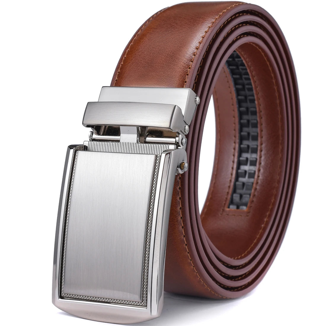 PrecisionFit Men’s Leather Ratchet Belt – Adjustable Automatic Buckle Dress Belt
