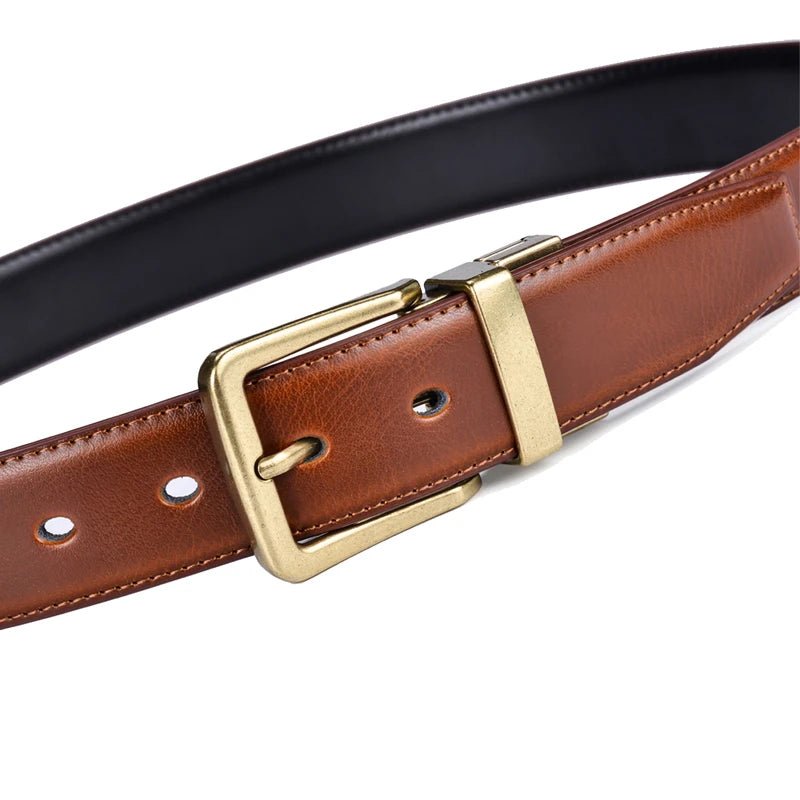 HeritageTurn Reversible Leather Belt – Two-in-One Adjustable Men’s Belt with Antique Copper Buckle