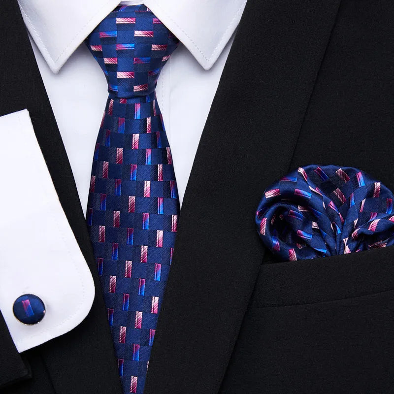 Golden Plaid Prestige Set – Jacquard Necktie, Handkerchief & Cufflinks Gift Set