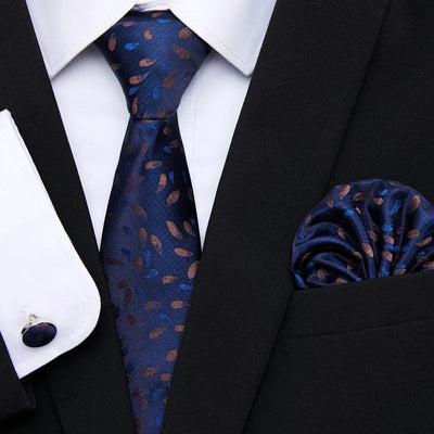 Golden Plaid Prestige Set – Jacquard Necktie, Handkerchief & Cufflinks Gift Set