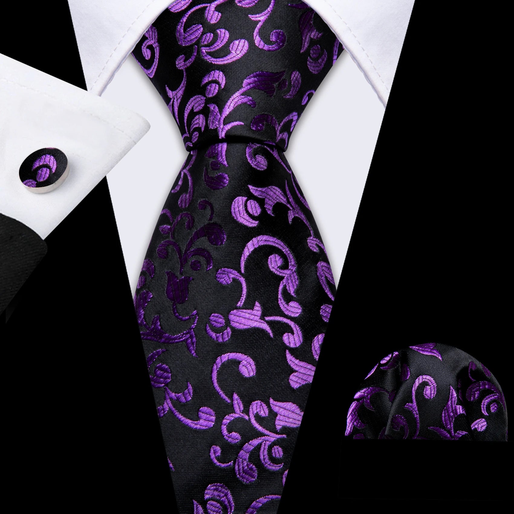 The Purple Floral Silk Tie Set