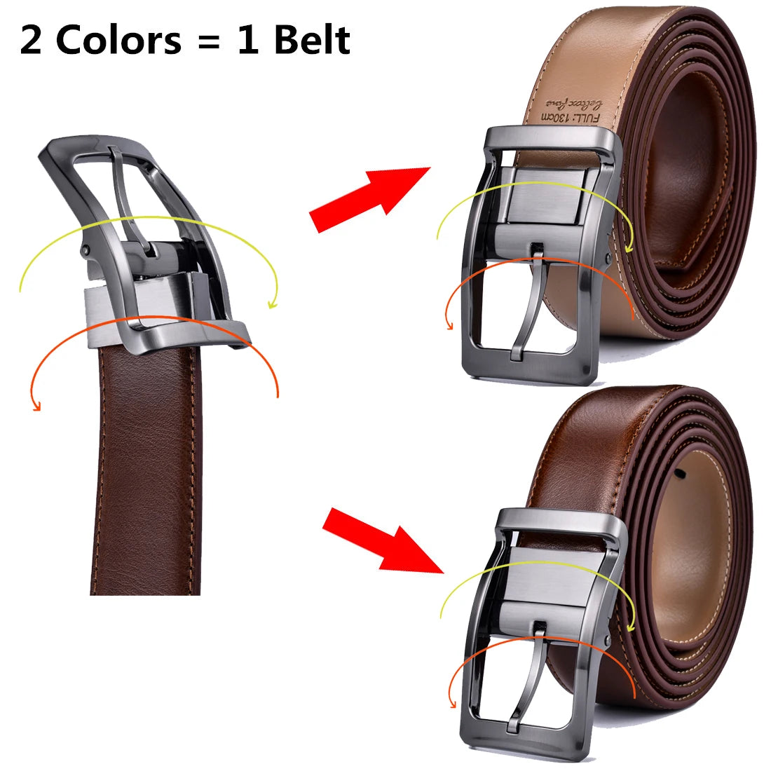 TurnCraft Reversible Leather Belt – Two-in-One Classic Dress Belt for Men (85–160 cm)