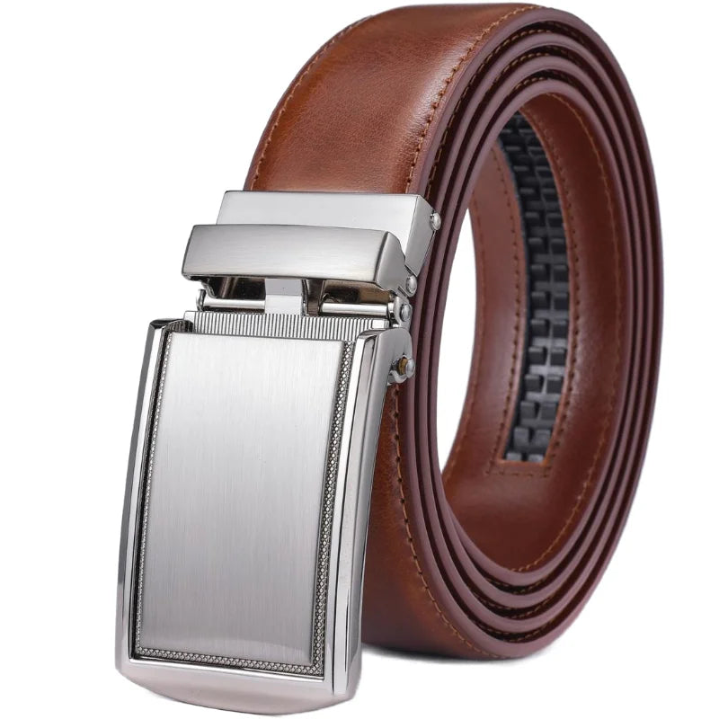 PrecisionFit Men’s Leather Ratchet Belt – Adjustable Automatic Buckle Dress Belt