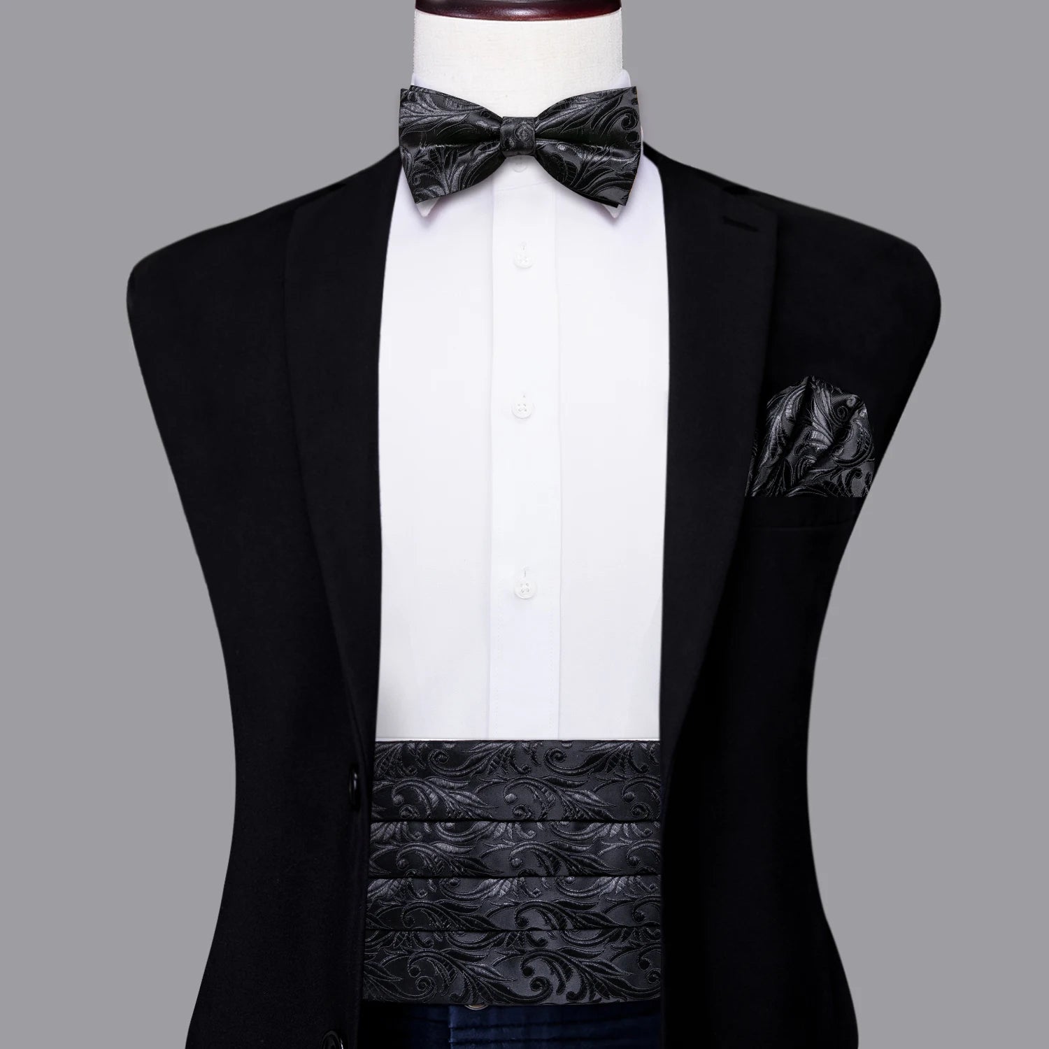 Black Vintage Floral Cummerbund & Bow Tie Set