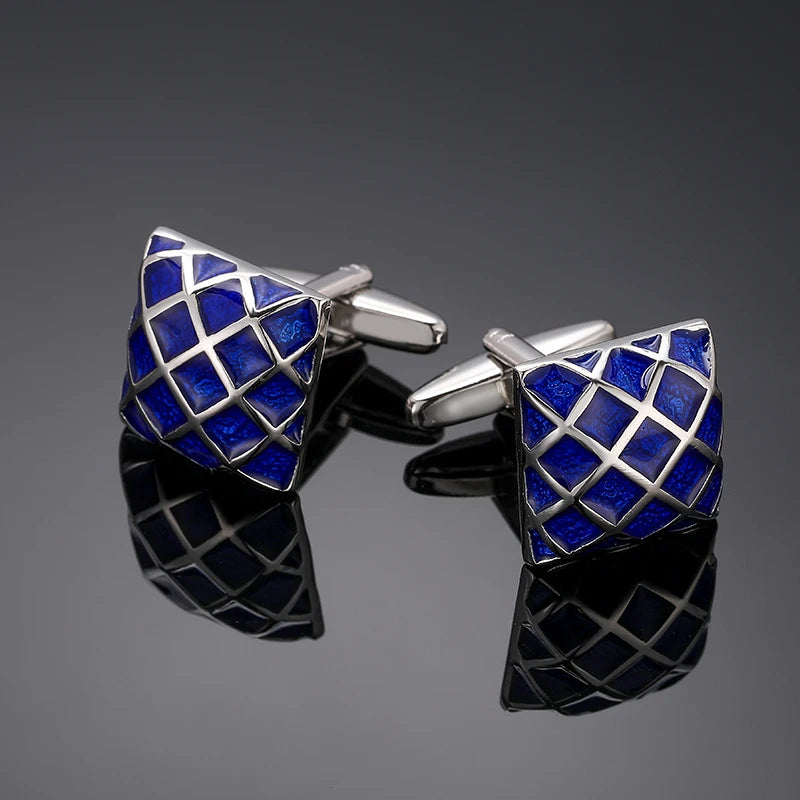 Retro Blue & Black Square Pattern Cufflinks