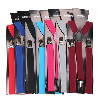 Unisex Solid Color Elastic Leather Suspenders – Adjustable Braces for Suits, Skirts & Weddings