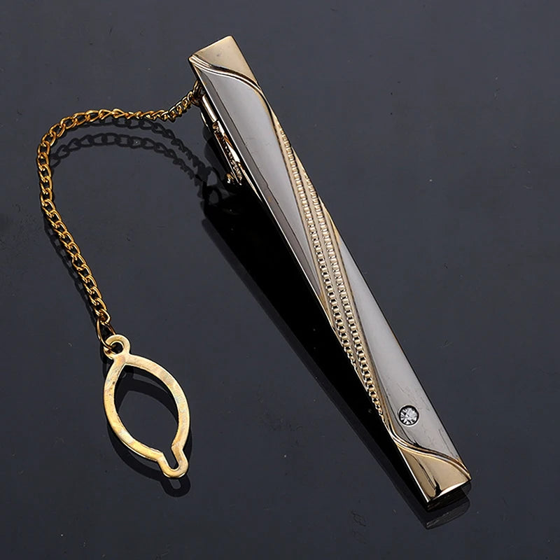 RegalLink™ Gold Tie Clip with Chain – Luxury Men’s Tie Bar for Weddings & Business