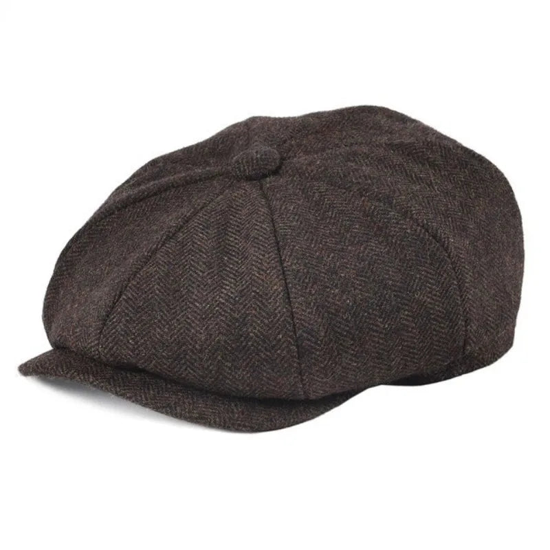 Men’s Herringbone Newsboy Beret – Classic Winter Casual Hat