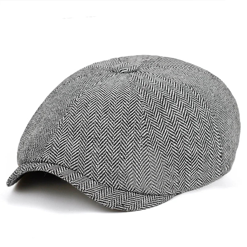 Classic Vintage Tweed Beret Hat – Unisex Retro Flat Peaked Cap