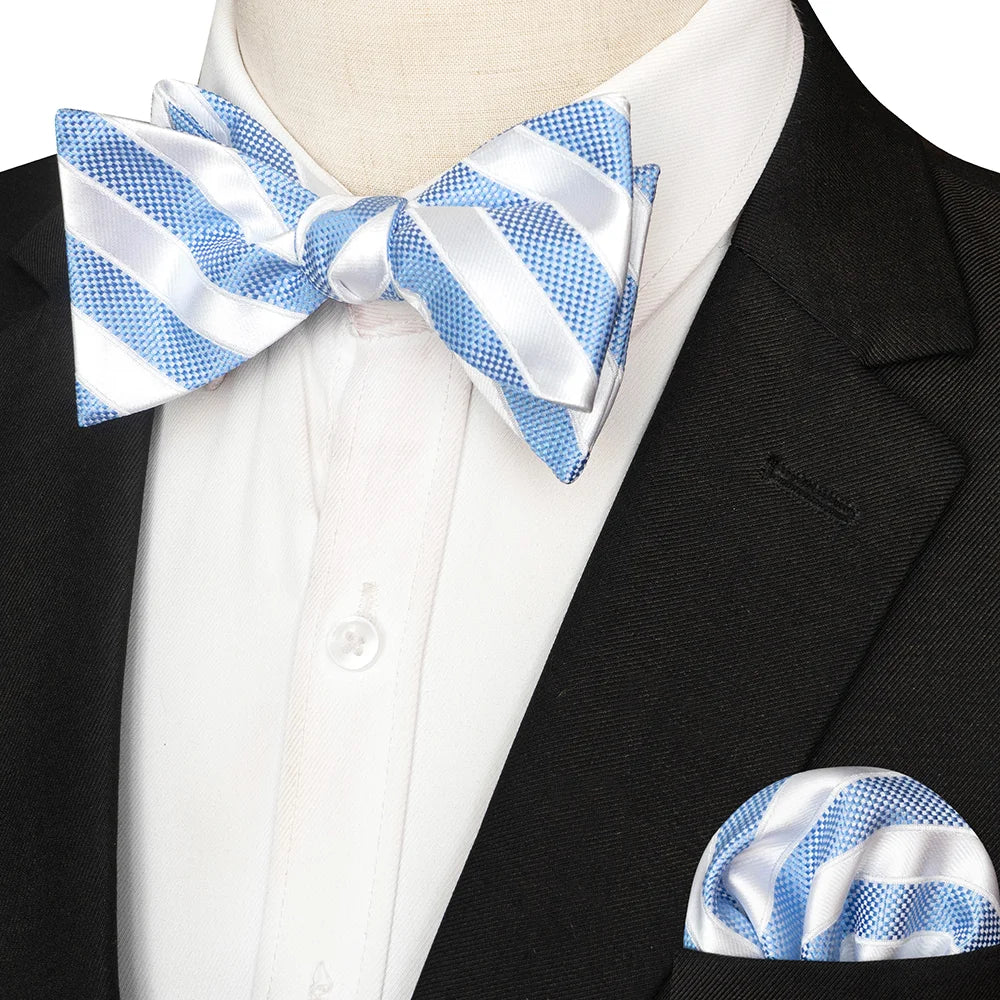 Striped Silk Bow Tie & Pocket Square Set – Refined Elegance for Every Occasion