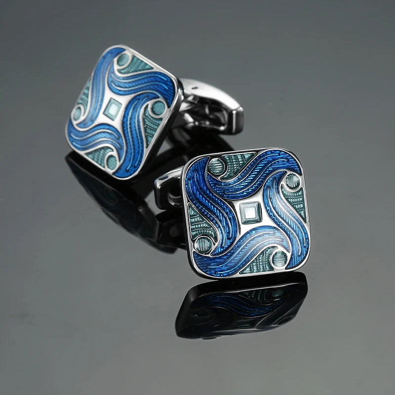 Retro Blue & Black Square Pattern Cufflinks