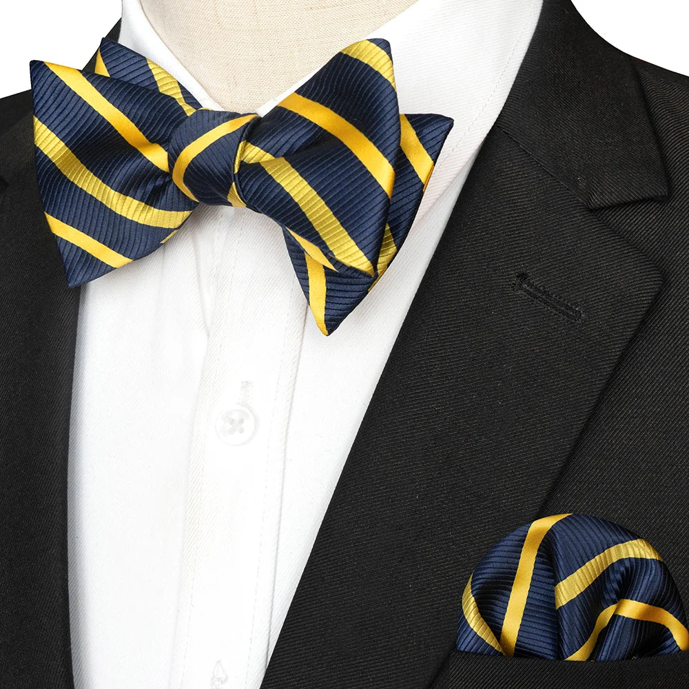Striped Silk Bow Tie & Pocket Square Set – Refined Elegance for Every Occasion