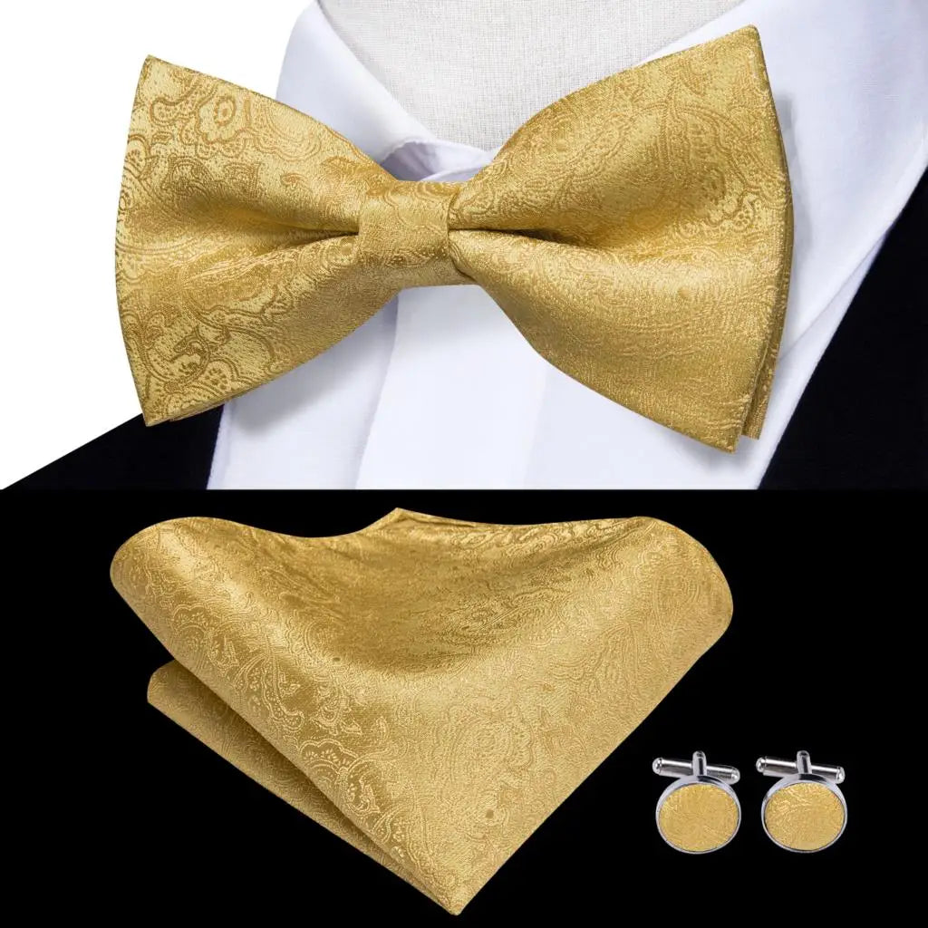 Champagne Gold Floral Pre-Tied Bow Tie Gift Set