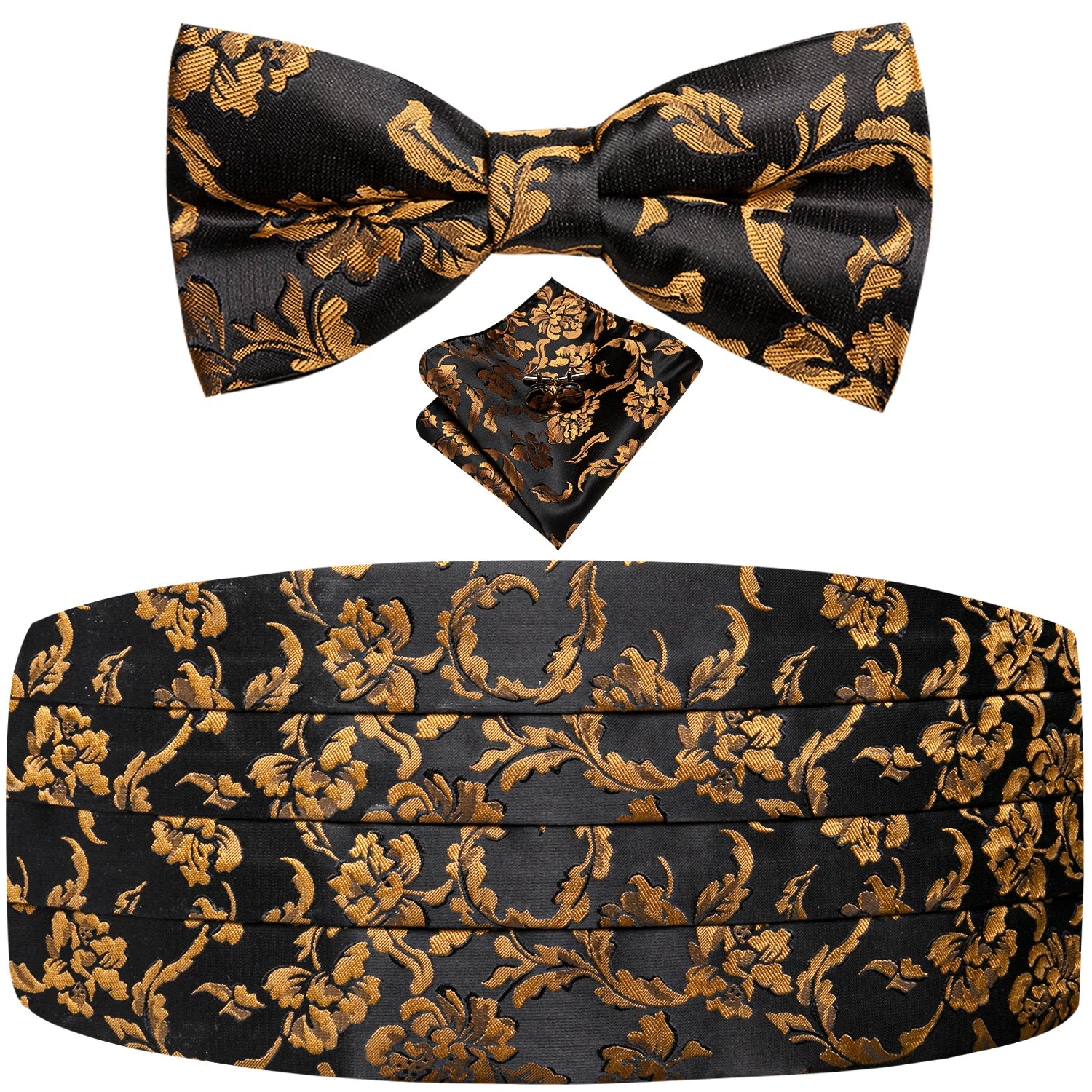 Black Vintage Floral Cummerbund & Bow Tie Set