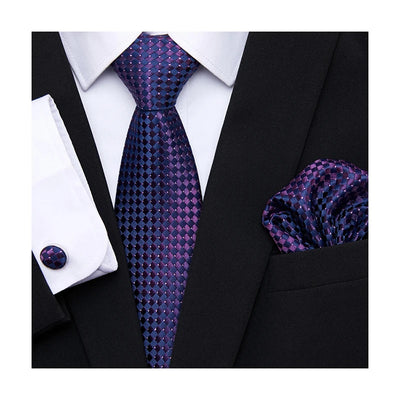 Golden Plaid Prestige Set – Jacquard Necktie, Handkerchief & Cufflinks Gift Set