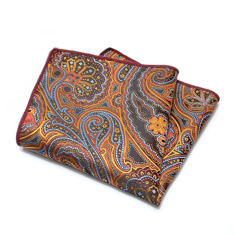 25cm Men’s Classic Paisley Striped Pocket Square – Elegant Handkerchief for Suit & Wedding